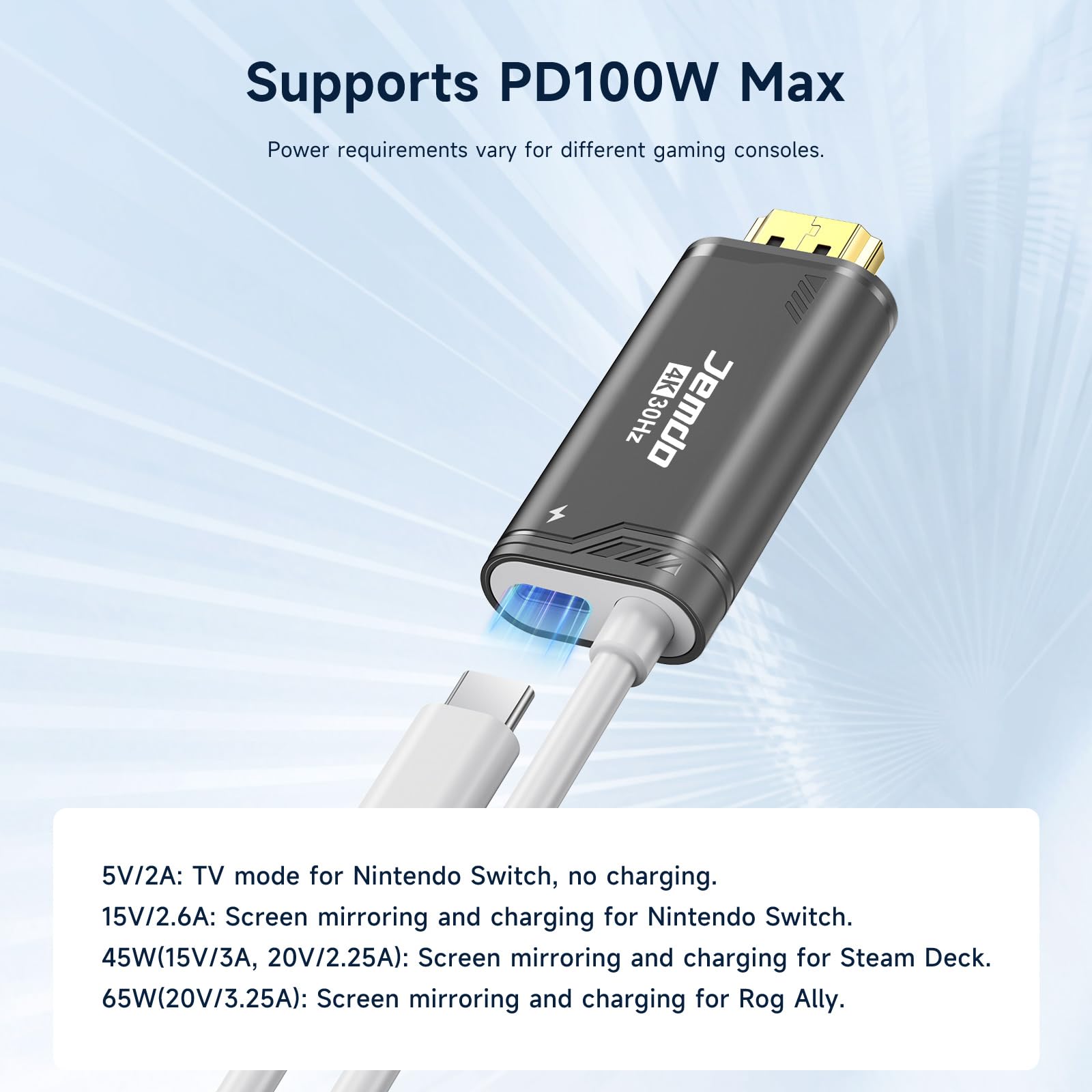 JINGDU USB Type C to HDMI Cavo Adattatore per TV per Switch/OLED only, Cavo di Conversione USB Type C 3 in 1 ad Alta Velocità 4K HDMI, Supporto TV/Steam Deck/Laptop/PC, 2m Bianco e Nero