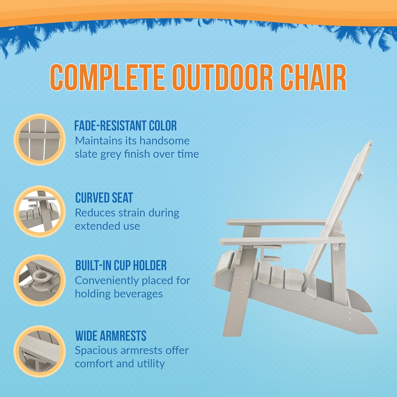 Blue Wave Ez-Care Tek-Wood™ Adirondack Chair - Slate Grey