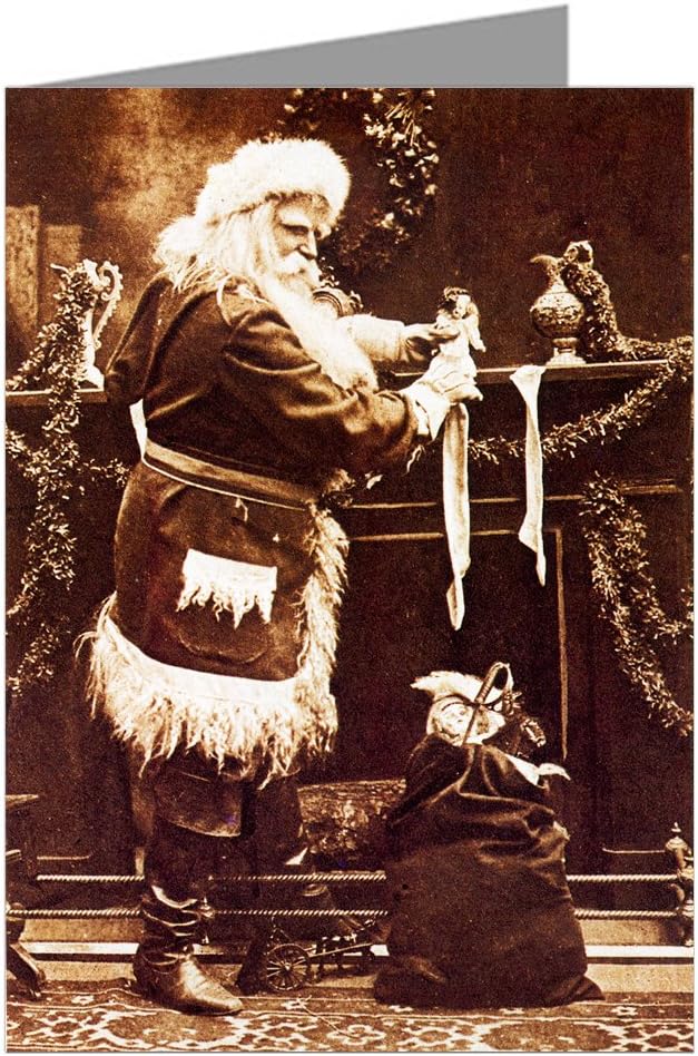 Black and White Victorian Christmas Santa Putting Toys in The Fireplace Stockings Vintage Holiday Note Cards Boxed Set