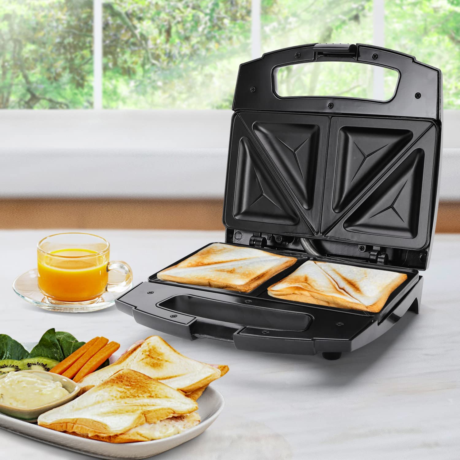 Aigostar Sandwich Toaster Toastie Maker, 2 Slice Panini Press with Easy Clean NonStick Plates