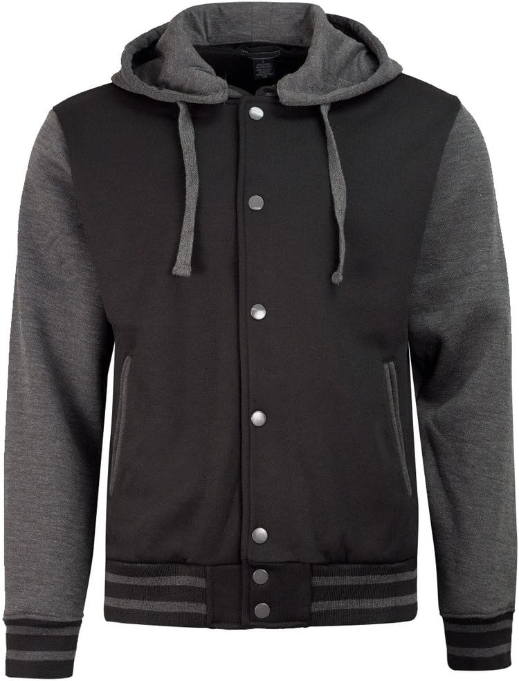 Letterman Varsity Baseball Hoodie Mens Jacket (L, Black/Charcoal)