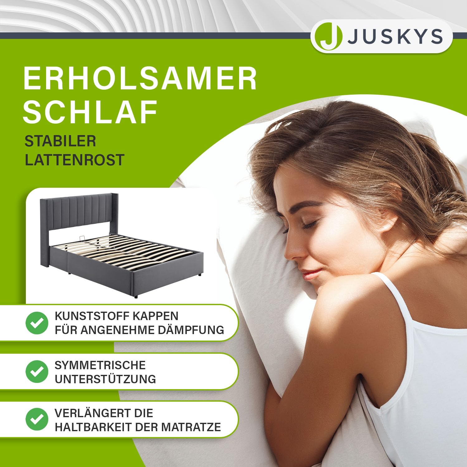 Juskys Polsterbett Savona 140x200 cm mit Matratze, Bett mit Stauraum, Samt-Bezug, Bettgestell aus Holz, bis 250 kg, großes Kopfteil, Dunkelgrau