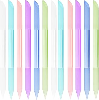 12 Pieces Crystal Glass Cuticle Pusher Double Sided Cuticle Trimmer Manicure Glass Cuticle File Glass Cuticle Stick Precision Filling Cuticle Remover Tool Buffer for Women Salon Home Use, 6 Colors