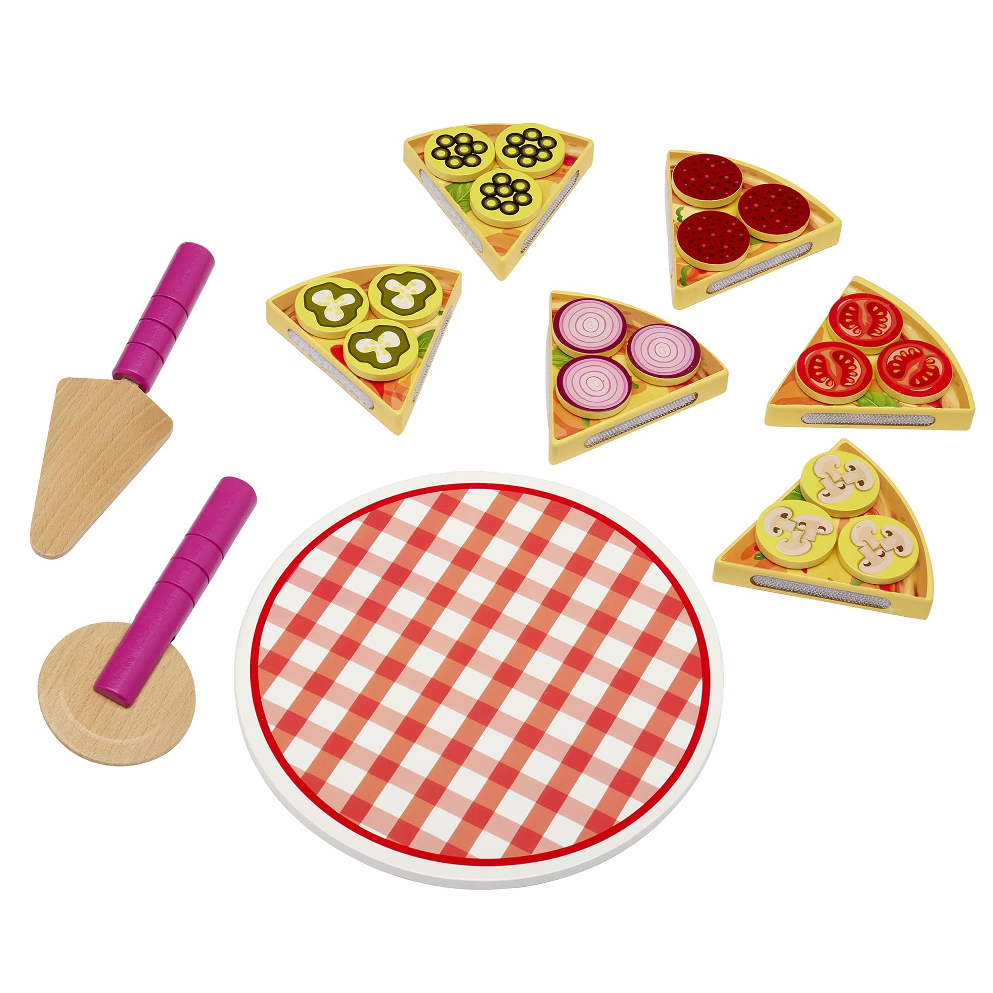 RoseArt Top n' Serve Wood Pizza Parlor Play Set 27pc Pretend Play Kitchen Gift, for Toddlers Ages 3 and Up