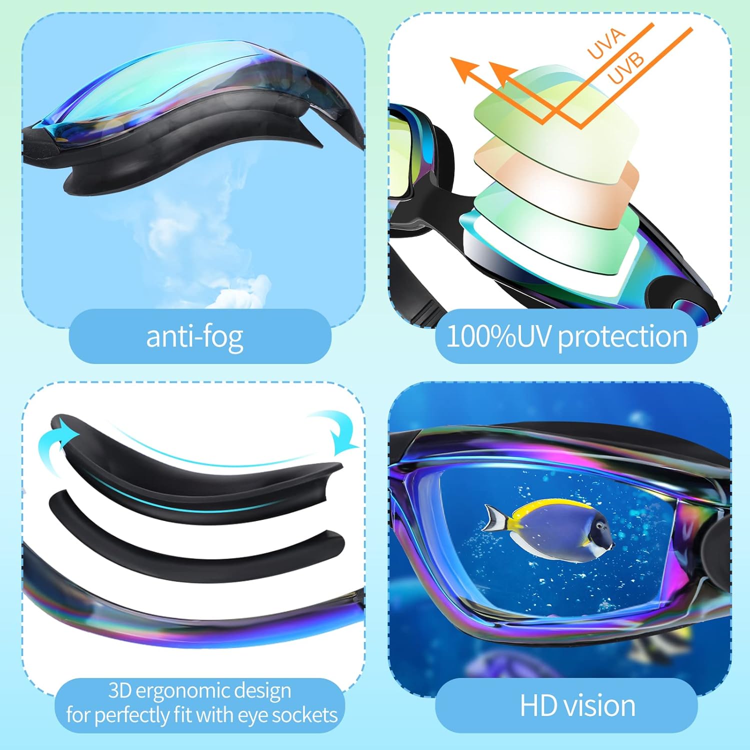 Yexiya 30 Pairs Swimming Goggles with Nasal Clip and Earplugs, Anti Fog, UV Protection No Leaking Summer Wide View