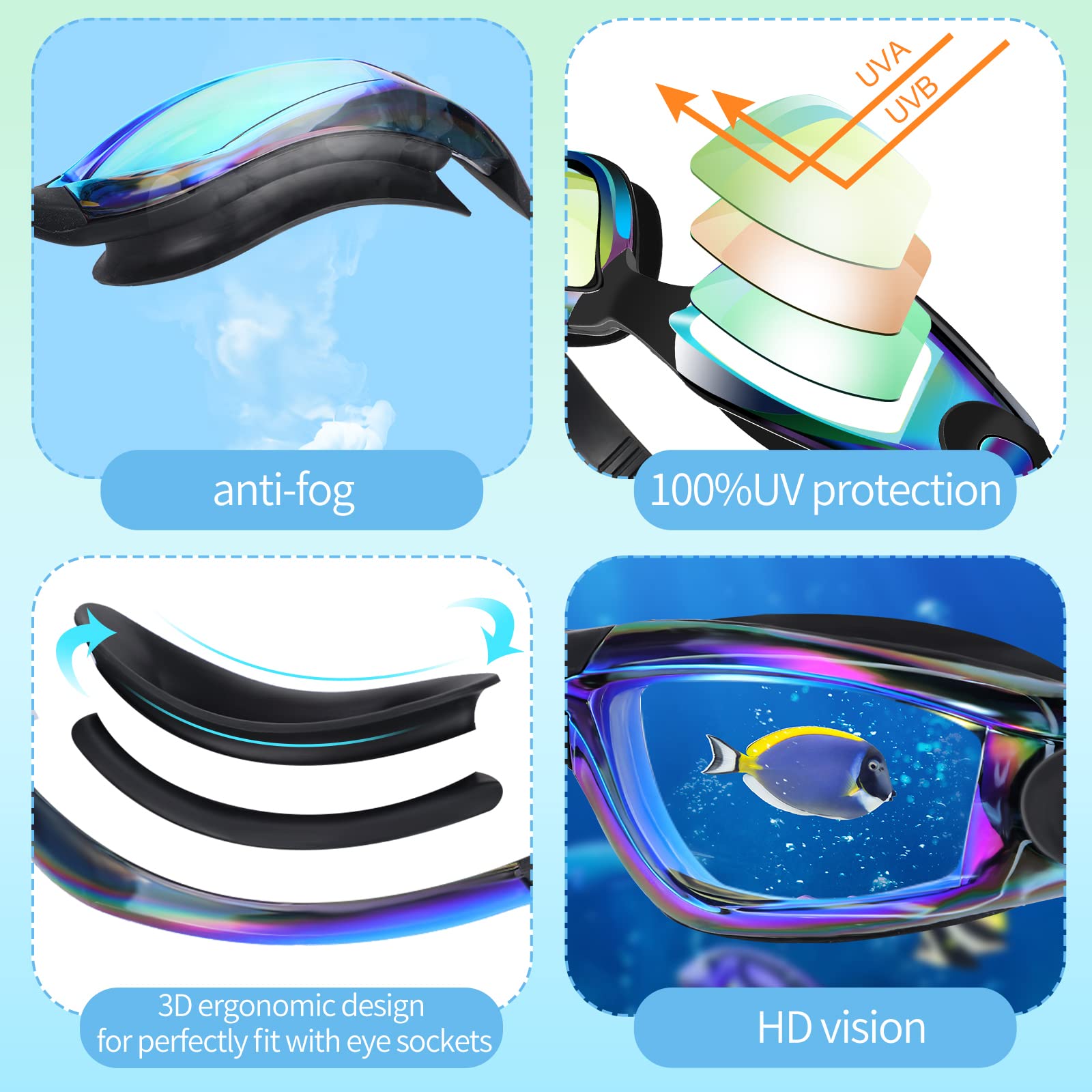 30 paia di occhialini da nuoto, anti appannamento, nessuna perdita, visione chiara, protezione UV, occhialini da nuoto estivi, ampia vista, occhialini da nuoto professionali, con clip nasale e tappi