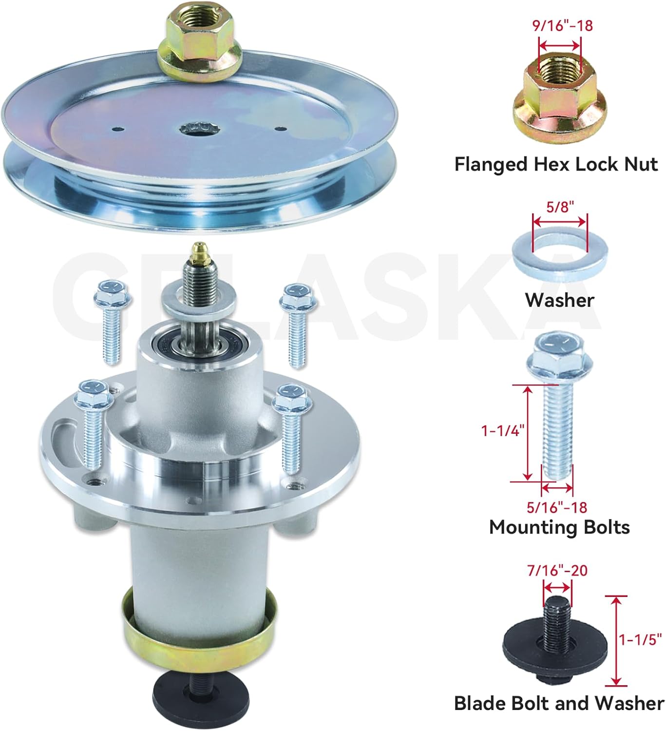GELASKA 3 Pack 539112170 Spindle Assembly with 539113300 Spindle Pulley Replaces 5391121-70 for Husqvarna MZ61, MZ6125, MZD61, EZ6124, FD61M, MZ 28 ZT BF, MZ6125C, MZ6128BF, MZ61 EZ5224 Mowers