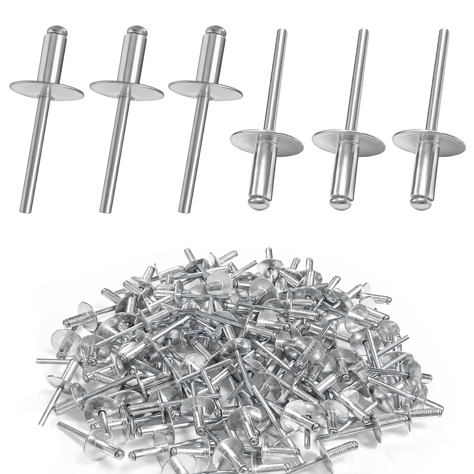 Confezione da 120 Rivetti Ciechi in Alluminio, Testa Bombata a Flangia Larga 4,8 mm, per Metallo, Legno, Mobili, Carrozzeria e Industria (4.8x12 mm)