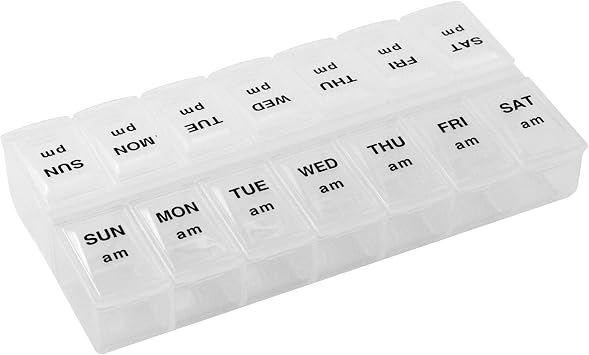 Apex Twice-A-Day Economy Weekly Pill Organizer, Weekly Pill Organizer, 2 Times a Day, Easy-Open, See-Through Lids, Organize Medication or Vitamins by AM, PM or Morning and Bedtime, Clear