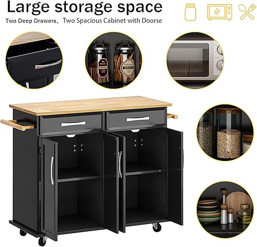 Miniatura 6 de SogesHome Carrito de isla de cocina con almacenamiento, aparador de carrito de cocina y buffet con ruedas bloqueables, carrito de bar con encimera