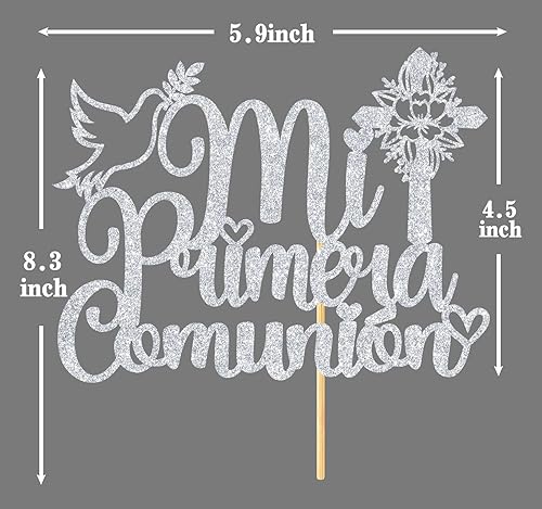 Miniatura 2 de Ferburitar Decoración para tartas de comunión Mi Primera con purpurina dorada, My BautismoGod Bless, Primera ComuniónBautizoBaby Shower Decoración