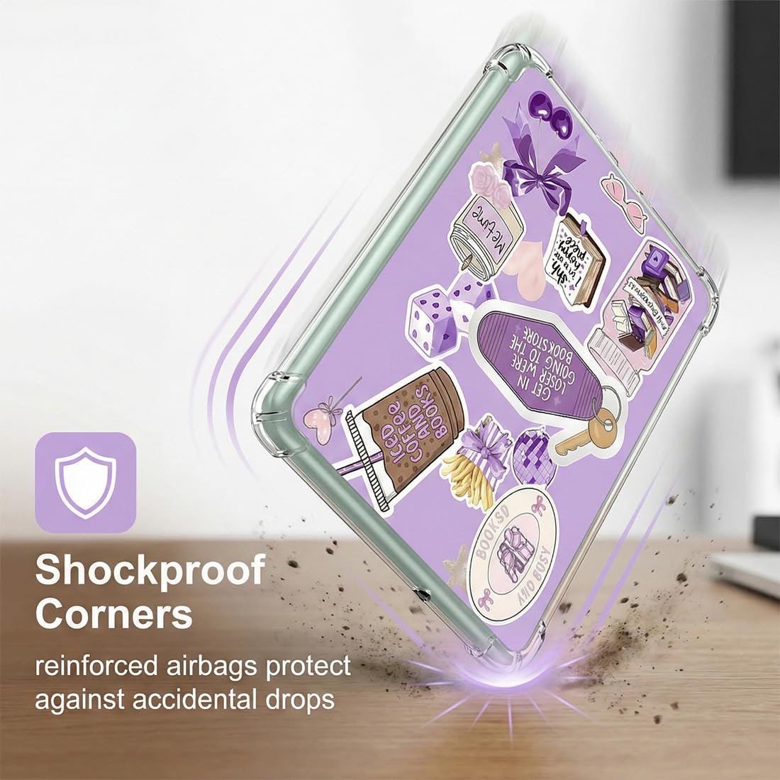 Custodia Kindle 7 Pollici, Silicone Trasparente Anti-Scratch, Per 12ª Generazione 2024 & Paperwhite 6/KPW6/K12 2024, Con Carte Retro di Lettura Viola
