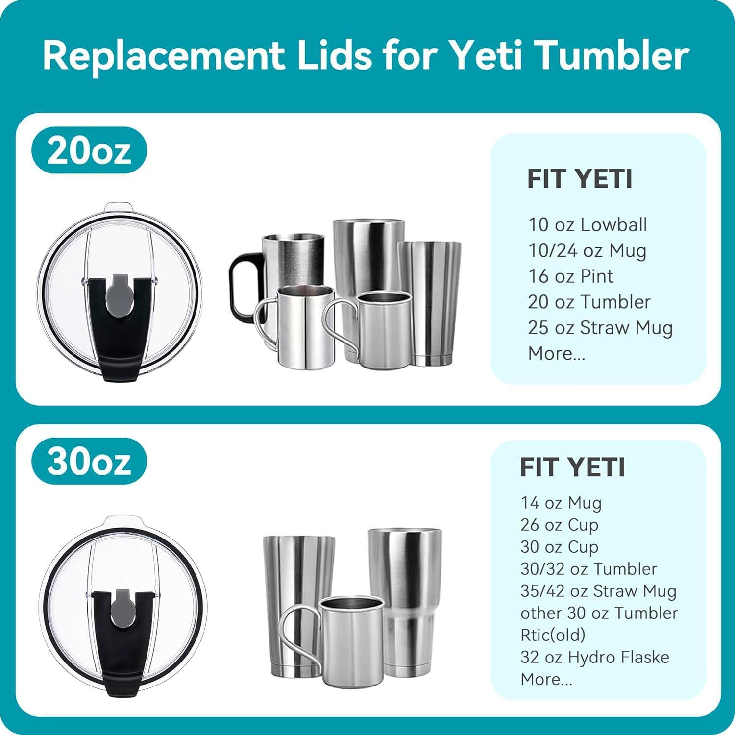 20oz Replacement Lids for Tumblers, 3 Pack Spill Proof Straw Lid Compatible with YETI and More Brand 20 oz Tumbler (3 Pack 20oz)