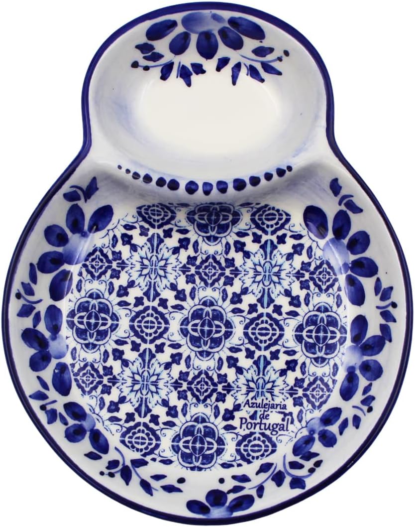 Pintado a mano decorativo de cerámica portugués azul floral y azulejo olivo plato, diseño tradicional azulejo azulejo