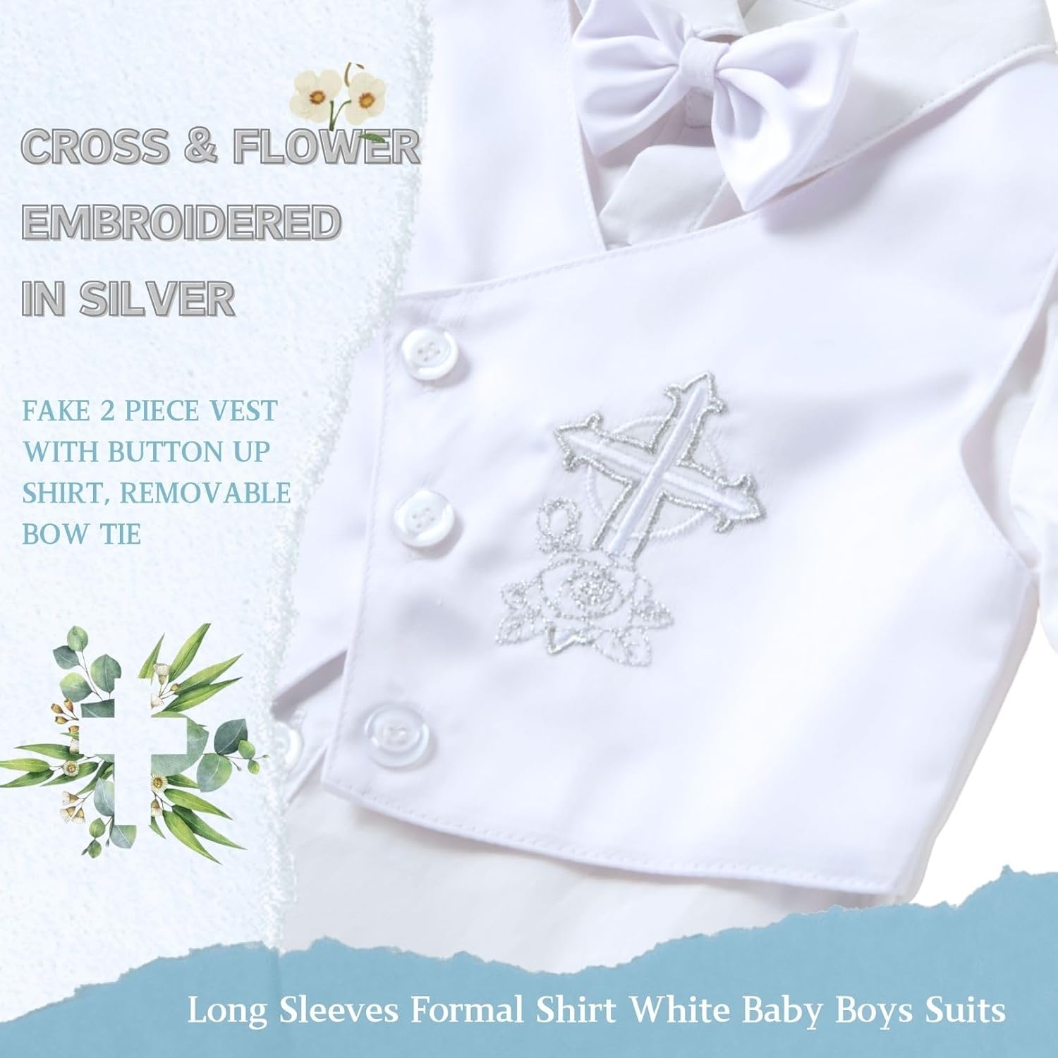 Booulfi Baptism Outfits for Boys Baby Boy Outfits Christening Gifts White Suits with Dress Shirt Pants - Image 4