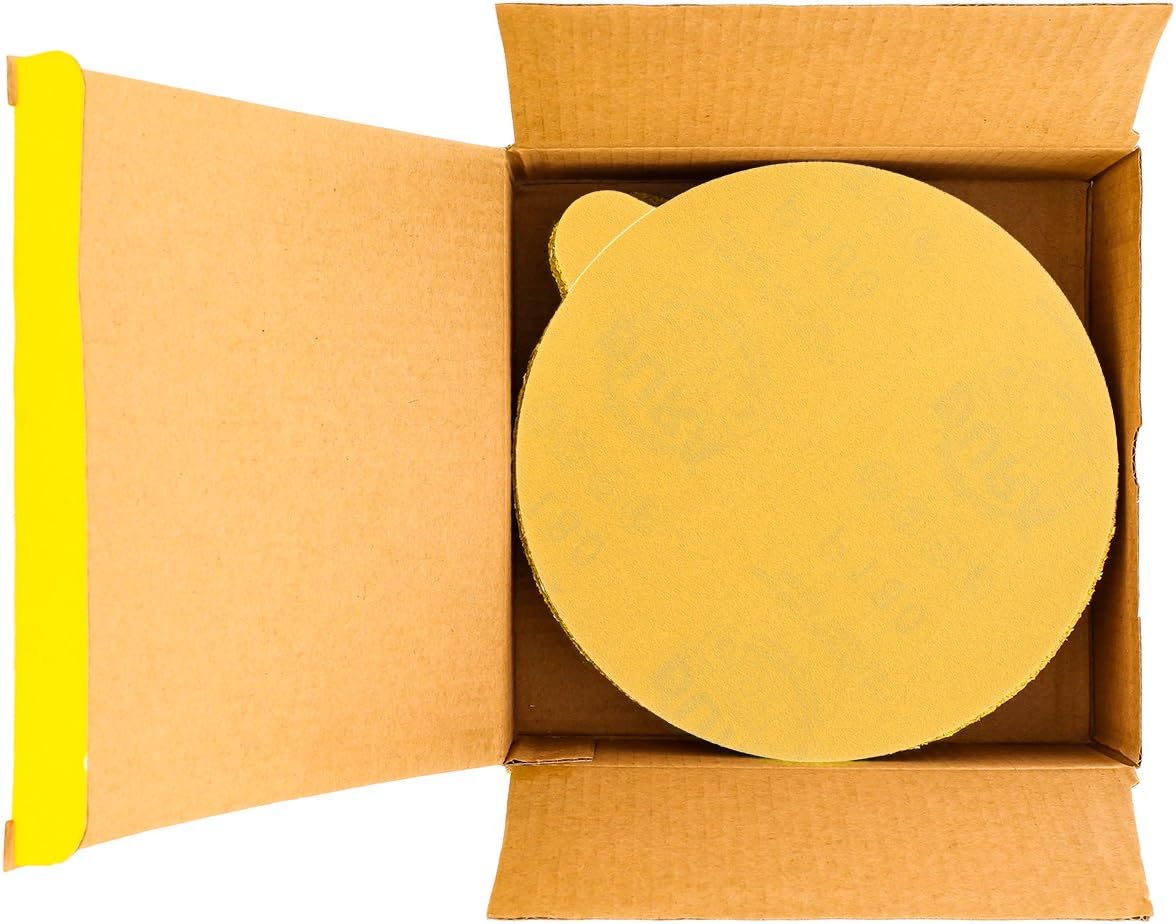 Dura-Gold Premium 6" Gold PSA Sanding Discs - 180 Grit (Box of 50) Pure Gold Superior Tack Cloths - Tack Rags (Box of 12)