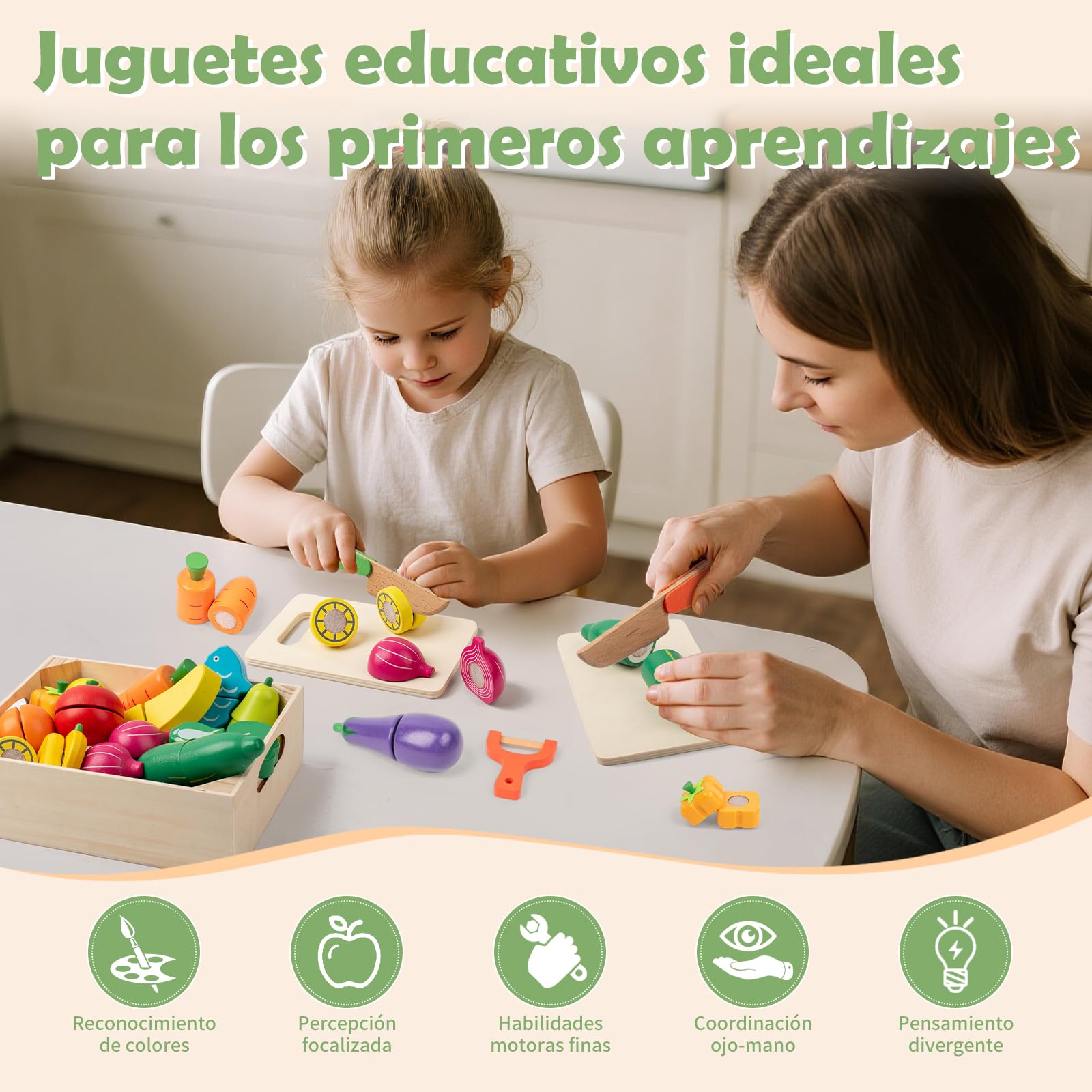 Accesorios para cocina de juguete, juguete de cocina de madera con conexión de velcro, juguete educativo de juego de roles, 32 piezas de juguete de cocina, juguete pedagógico, regalo para niños