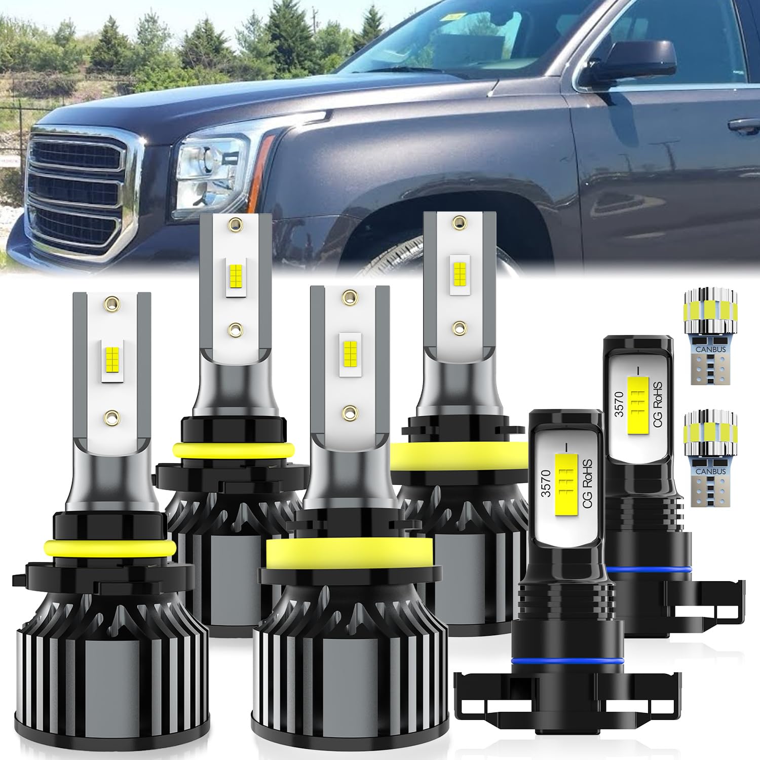 For GMC Yukon 2015-2019 light Bulbs, Hi-Lo Dual Beam Fog Light Bulb License Plate Light Combo, Plug-and-Play Installation, 8 Pack
