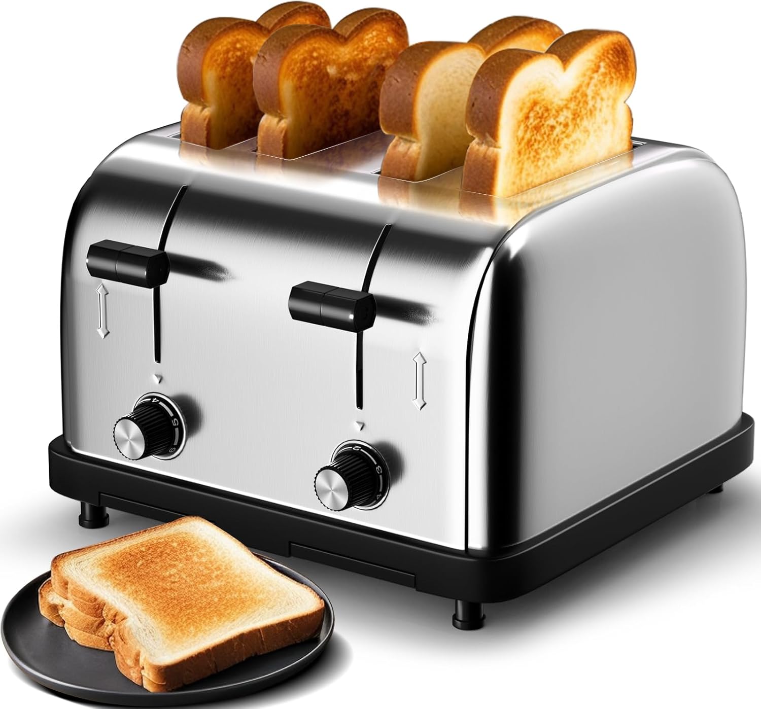WantJoin Commercial 4-Slice Toaster - 1800W 225 Slices/Hour with 1.57 Inch Wide Slots, 6-Level Setting & Removable Crumb Tray, Stainless Steel for Home Breakfast (Bread, Bagels)