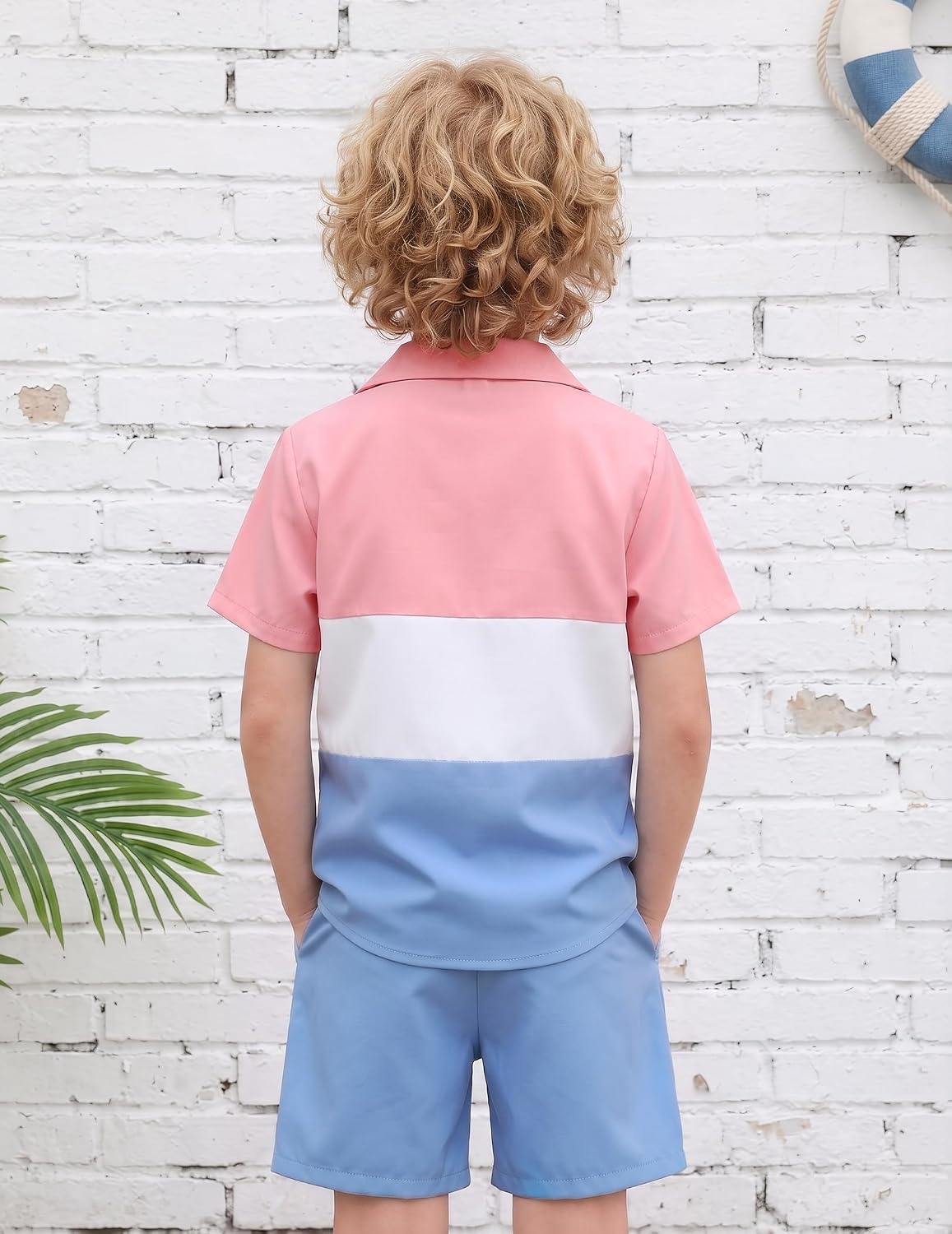 Boys 2 Piece Short Set Color Block Button Down Shirt and Shorts Vacation Clothes Outfit for Kids 7-14 Years