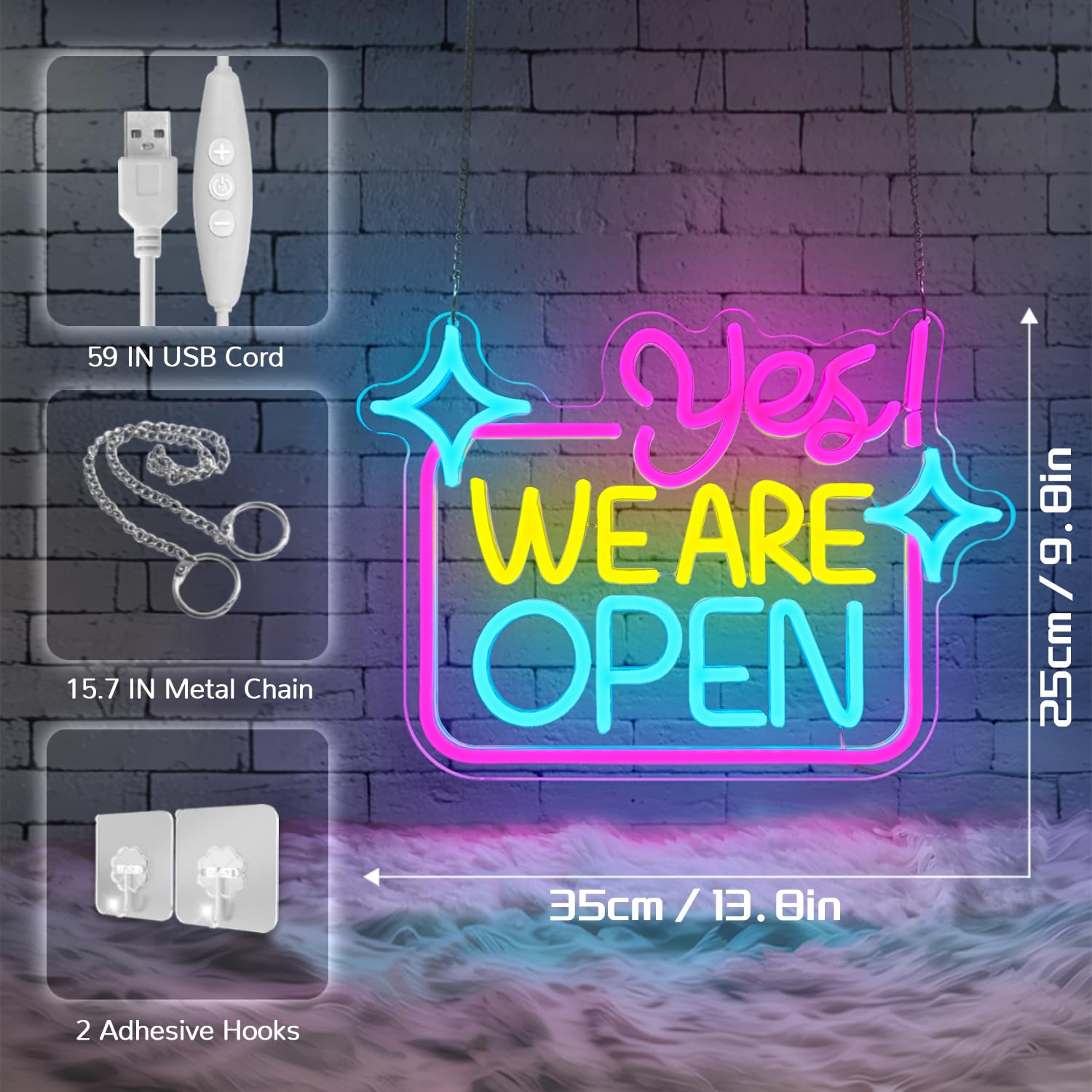 Lxmoneon Yes We Are Open Neon Light Sign,Colorful LED Shop Open Signs for Business,USB Dimmable Open Neon Wall Sign,Open Sign for Cafe Bar Dessert Shop Salon Hotel Restaurant Window Display - Image 2