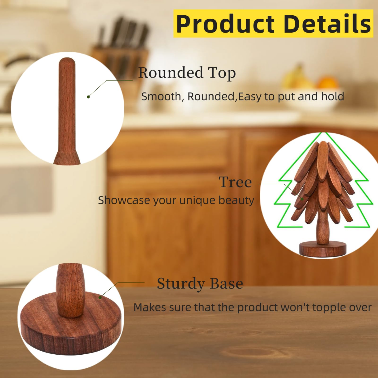 Juego de almohadillas de aislamiento térmico de madera, salvamanteles de árbol para platos calientes, salvamanteles de madera, almohadilla de aislamiento térmico con madera plegable en forma de árbol