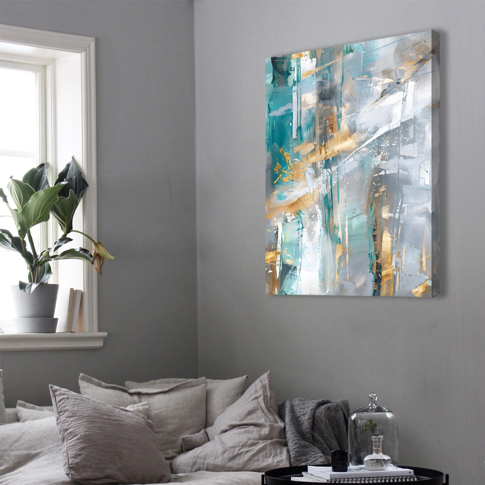 TOANGWALL Modny styl płótno plakat malarstwo plamy farby akwarelowej plamy abstrakcyjny druk geometryczny sztuka ścienna do dekoracji mieszkania, 70 x 100 cm, rama wewnętrzna