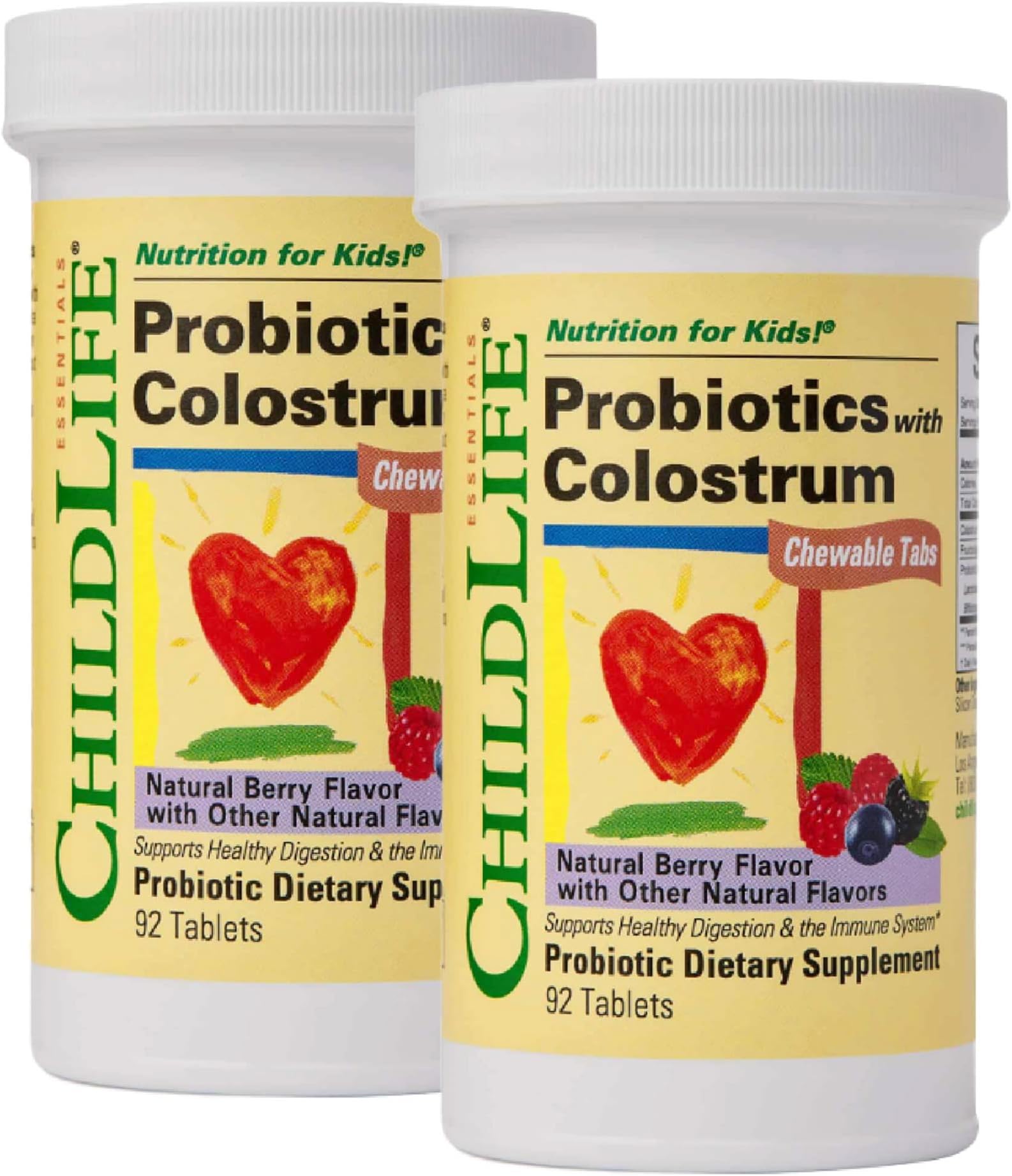 ChildBiotics with Colostrum- Probiotics for Kids, Probiotics for Digestive Health, Chewables, Children's Probiotic, Colostrum for Kids - Natural Berry, 92 Tablets (Pack of 2)