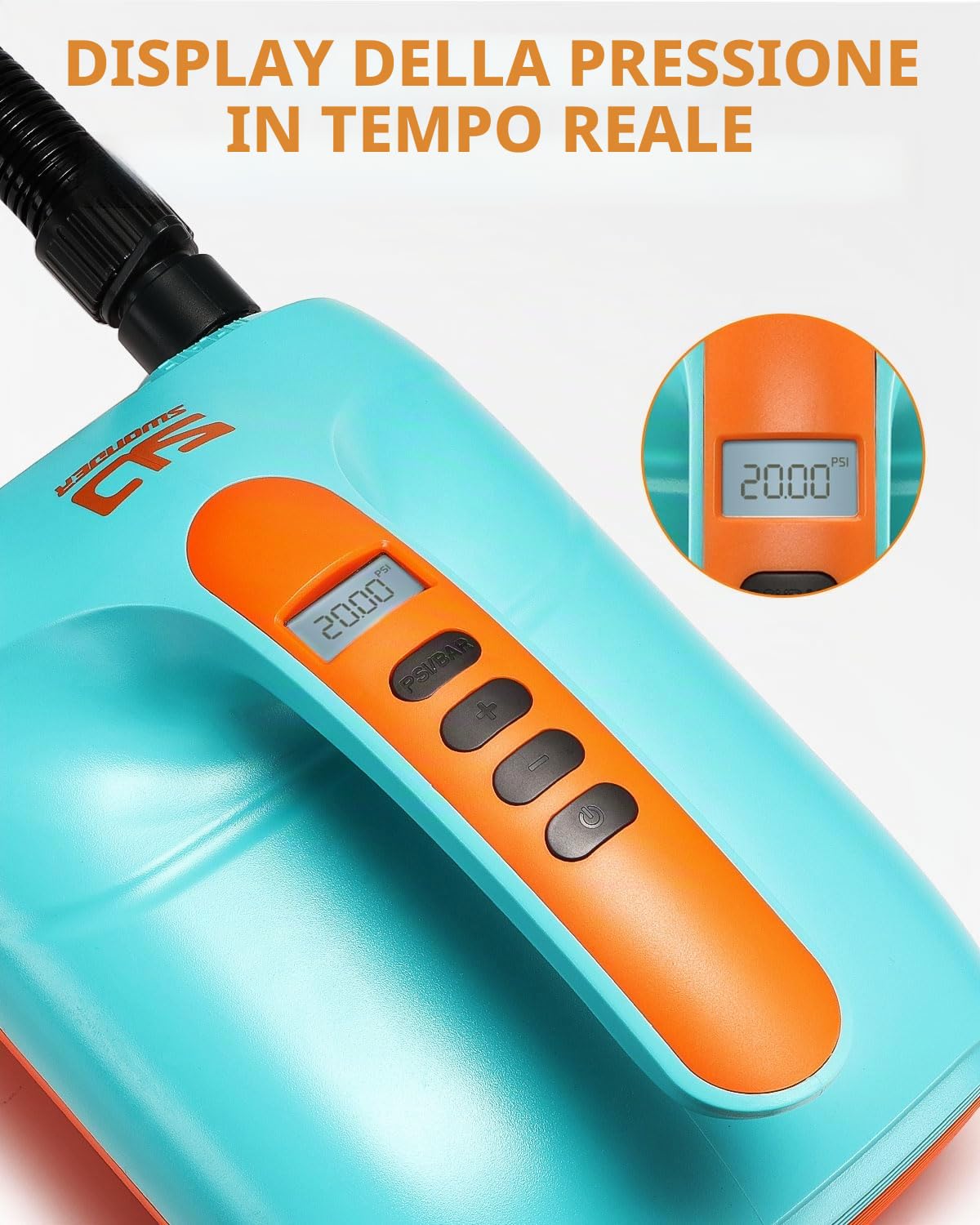 Swonder SUP Pompa elettrica 20PSI ad alta pressione pompa ad aria elettrica con inflazione intelligente a due stadi, supporta 3 SUP in fila, buona per paddle board barche kayak