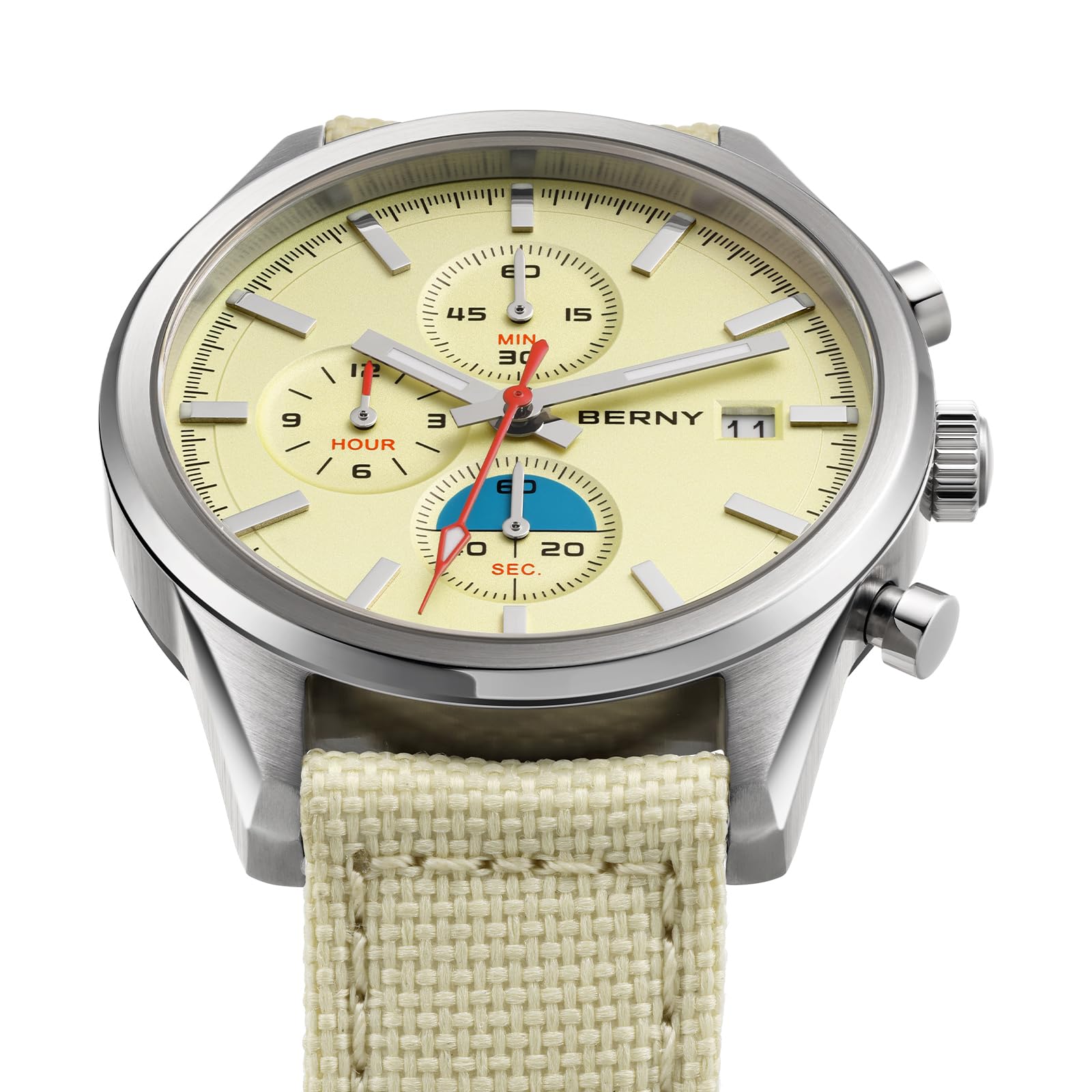 BERNY Reloj cronógrafo para hombre, resistente al agua hasta 50 m, reloj de cuarzo analógico masculino, reloj de pulsera multifunción, cronómetro AR cristal de zafiro