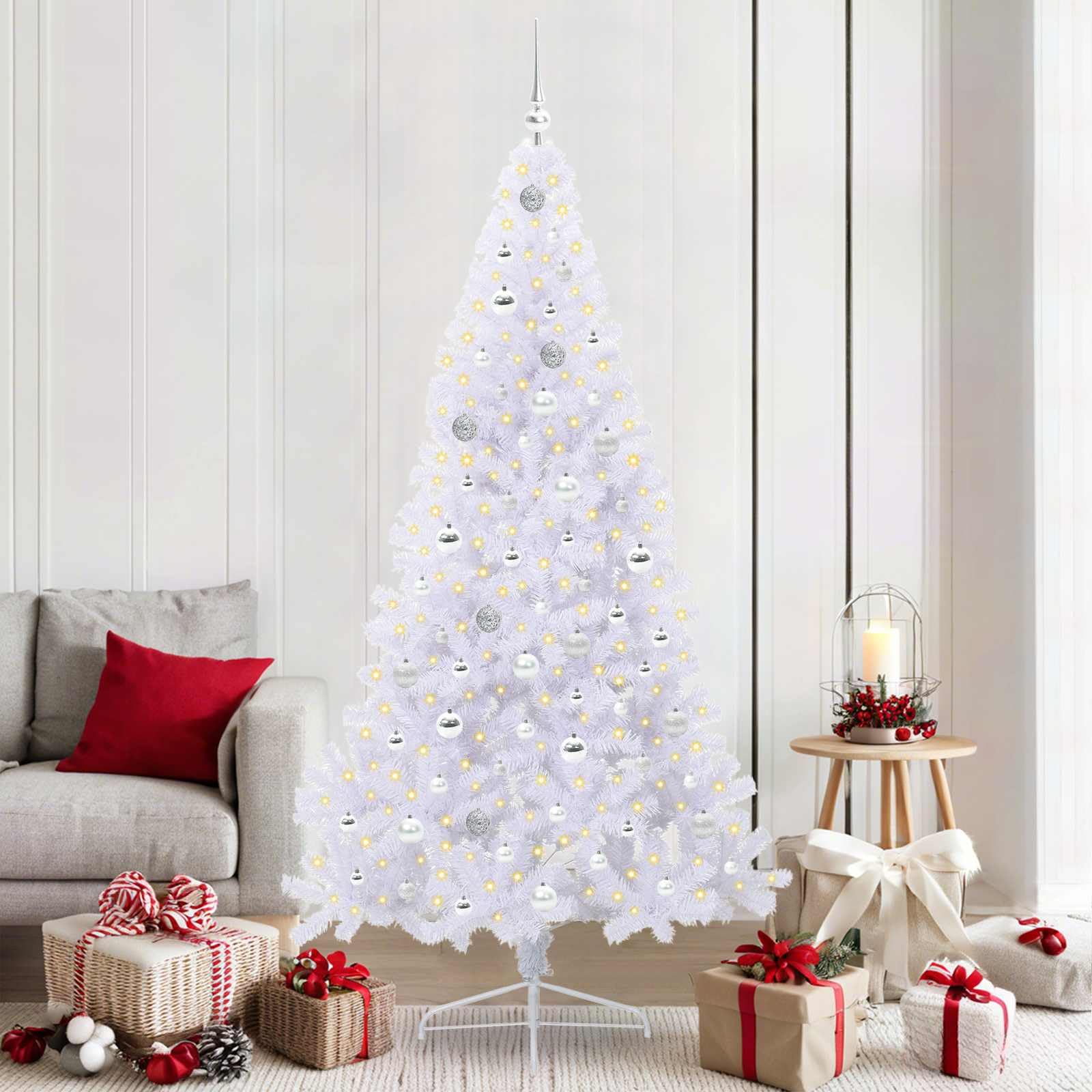 Árbol de Navidad de PVC denso con soporte de acero estable y 300 luces LED