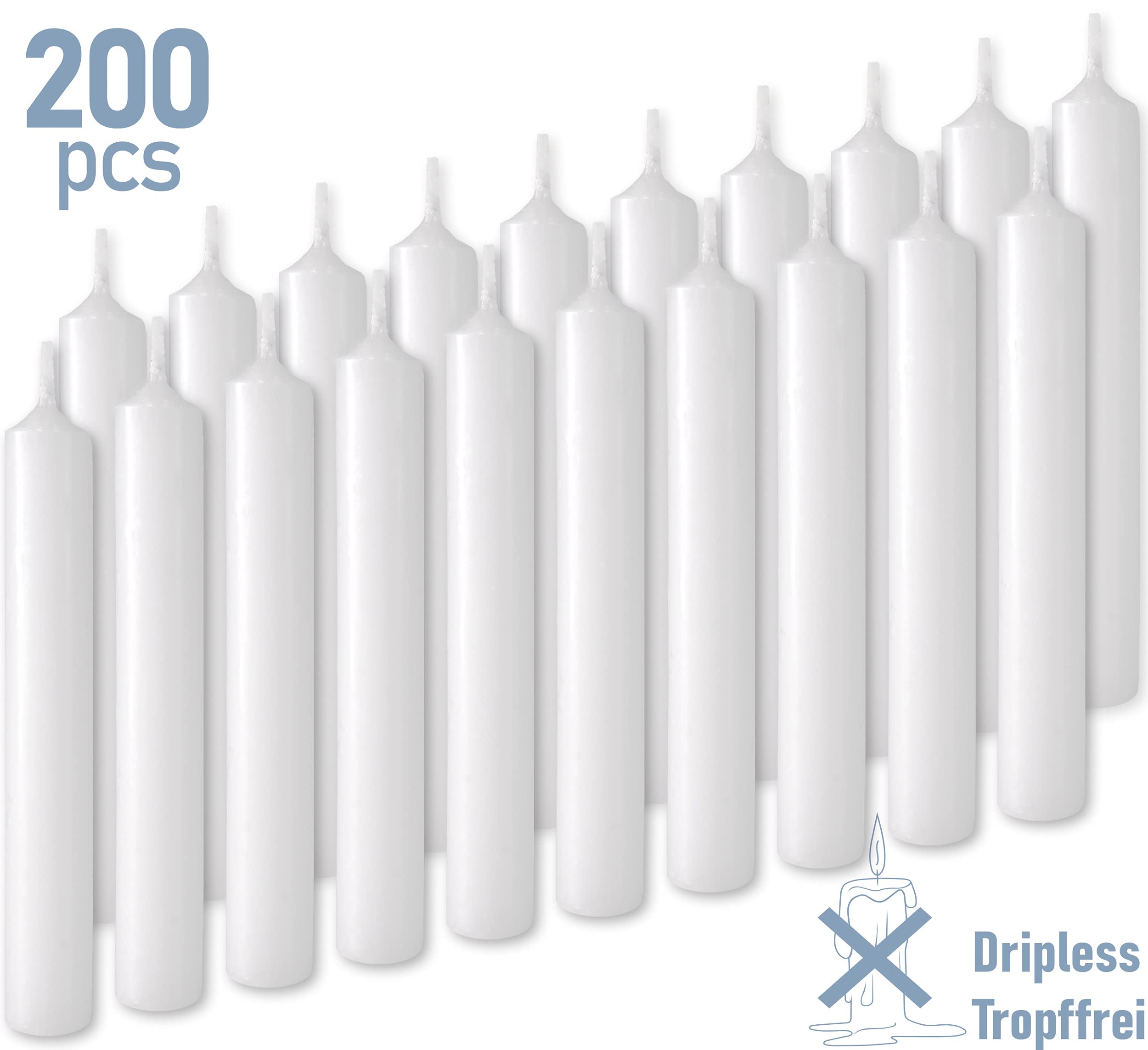 BRUBAKER 200 Velas de Cumpleaños 9,5 cm - Pequeñas Velas Taper para Cumpleaños, Magia, Rituales o Decoración de Fiestas - Velas Decorativas con 1,25 cm de Diámetro - Set de Velas - Blanco