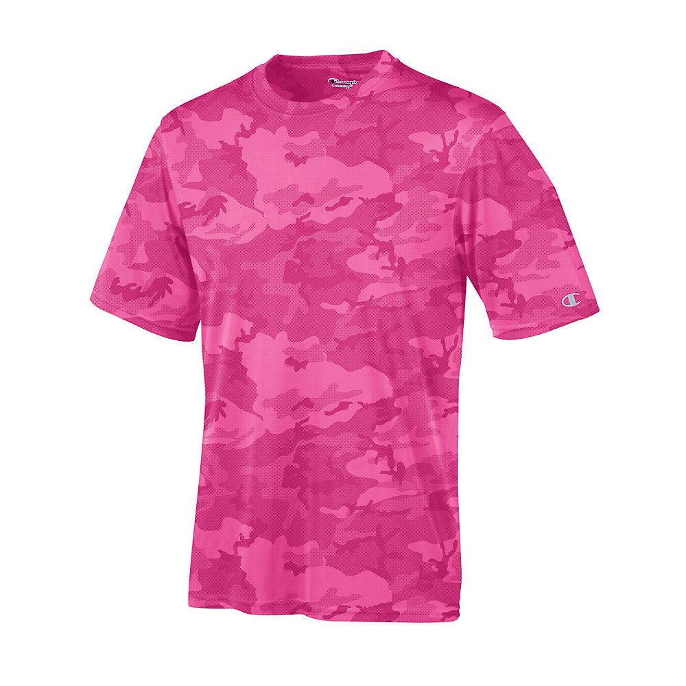 Champion Men's Essential Double Dry Tee_Wow Pink Camo_XL