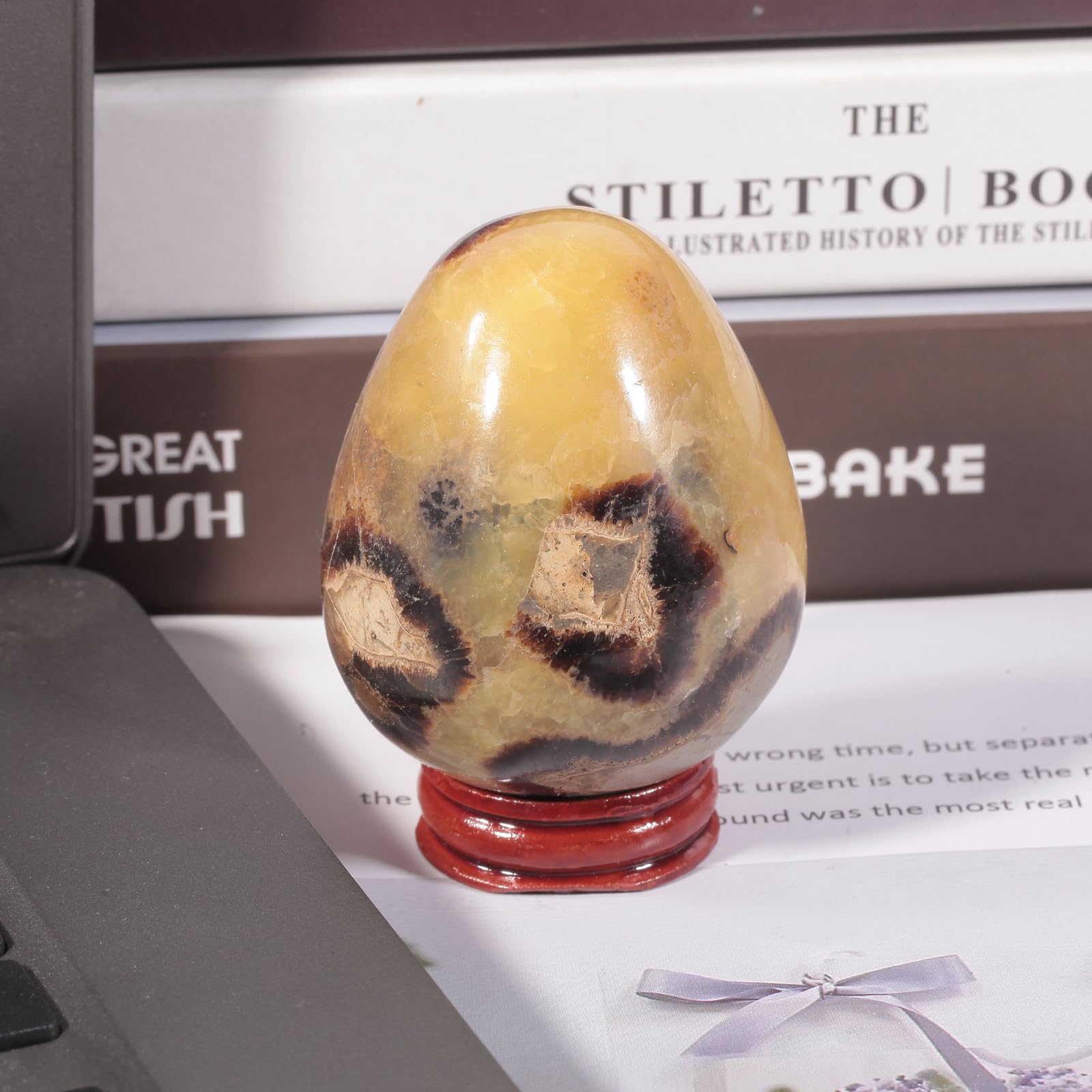 Nupuyai Natural Septarian Dragon Stone Egg with Wooden Stand - Image 4
