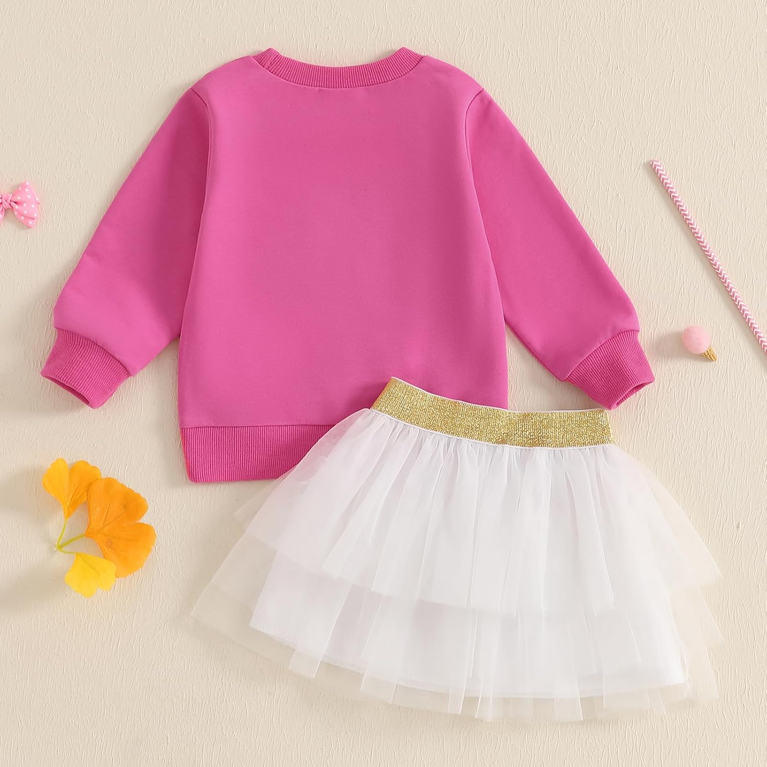 SAYOO Toddler Baby Girls Valentine's Outfits Be Mine and Bow Embroidery Sweatshirt Tops+Rainbow Tutu Skirt 2Pcs Clothes - Image 3