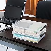 Vista 5 de Paquete de 4 contenedores planos de plástico con tapas, caja de almacenamiento transparente apilable de 6 cuartos de galón