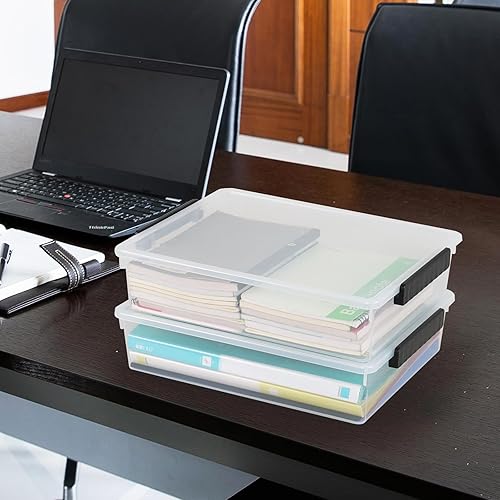 Miniatura 5 de Paquete de 4 contenedores planos de plástico con tapas, caja de almacenamiento transparente apilable de 6 cuartos de galón