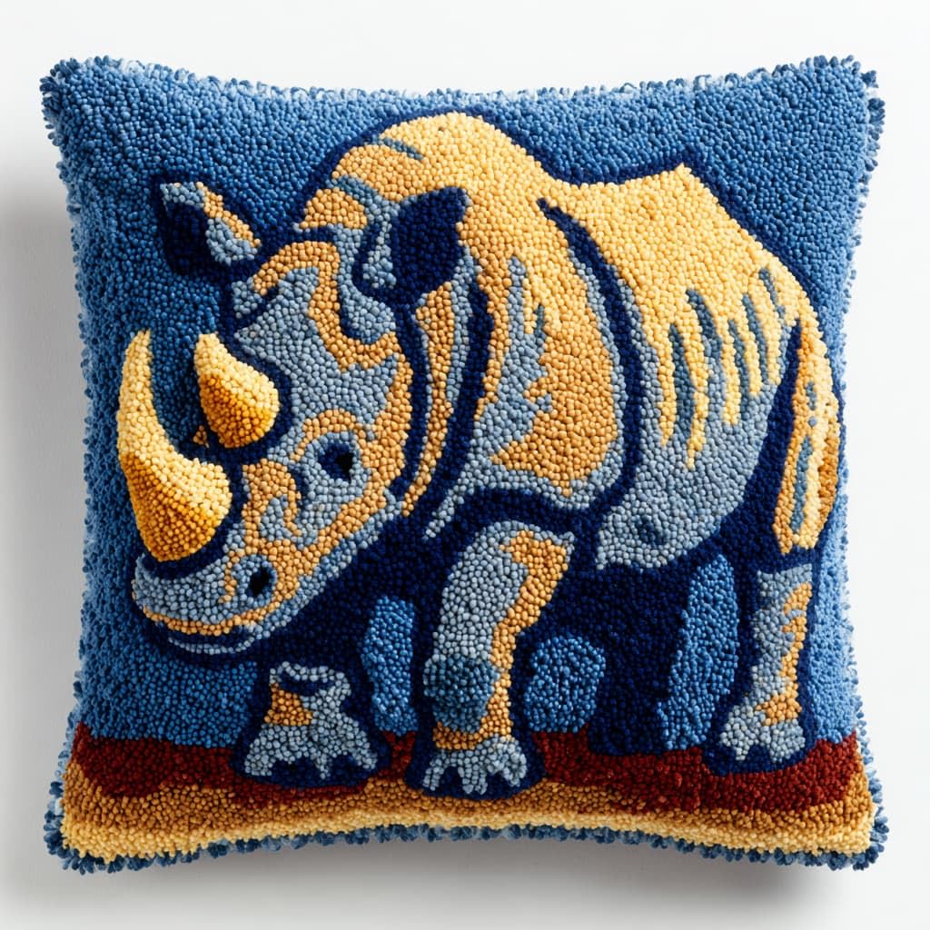 WallustrioaW Latch Hook Kits DIY Throw Pillow Cover,Animal Rhinoceros