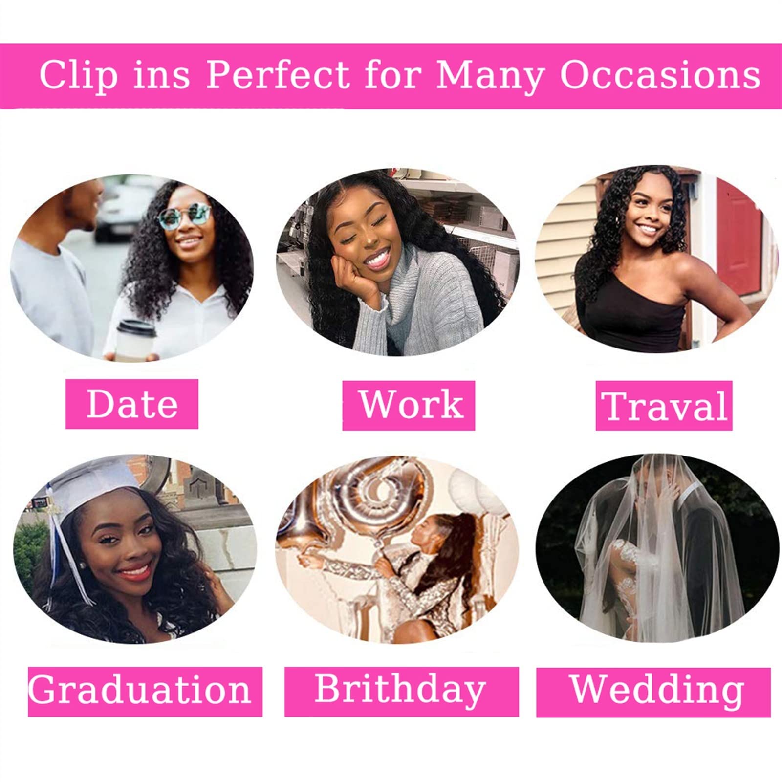 Przedłużanie włosów Kinky Curly Clip In Hair Extensions Human Hair 8Pcs Natural Black Double Weft Brazilian Hair Kinky Curly Hair Extensions 18Clips in Remy Hair Pieces Treska (Size : 26inches, Colo