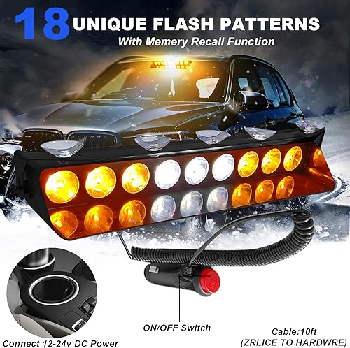 Miniatura 4 de Monrnd - 9 luces LED ámbar  blanco  ámbar para tablero de emergencia, luz de advertencia con 18 patrones intermitentes con ventosas para