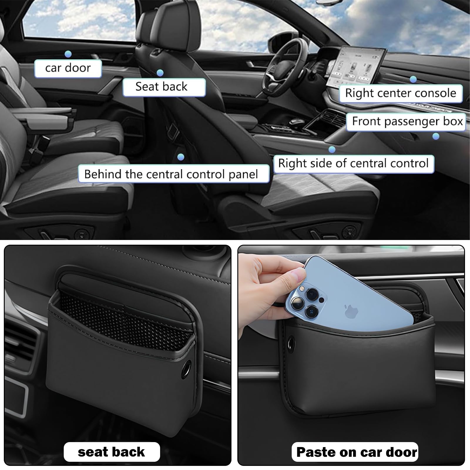 Organizer Tascabile Laterale Per Auto 19.8*16.2*6.5 Cm Realizzato in Pelle Con Squisita Fattura Adatto Per La Console Centrale Della Portiera Dell'Auto E Gli Spazi Dei Sedili Dell'Auto (Nero)