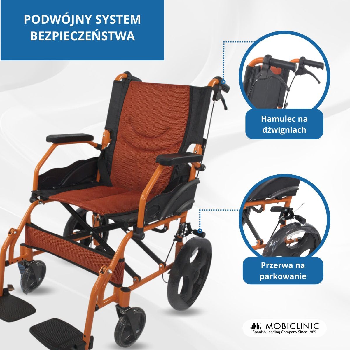 Wózek inwalidzki | Składany | Aluminium | Dźwignie hamulca | Podnóżek | Podłokietniki | Pomarańczowy | Pirámide | Mobiclinic