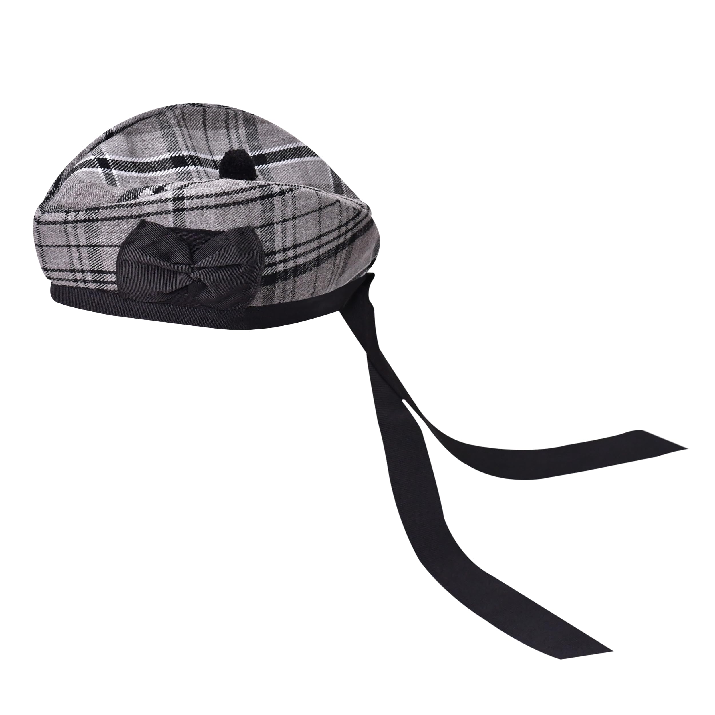 Glengarry Cap-Traditional Scottish Hat,100% Wool, Acrylic Wool Tartan, Kilts/Bagpipes Accessories, Polyester Cotton Ribbon