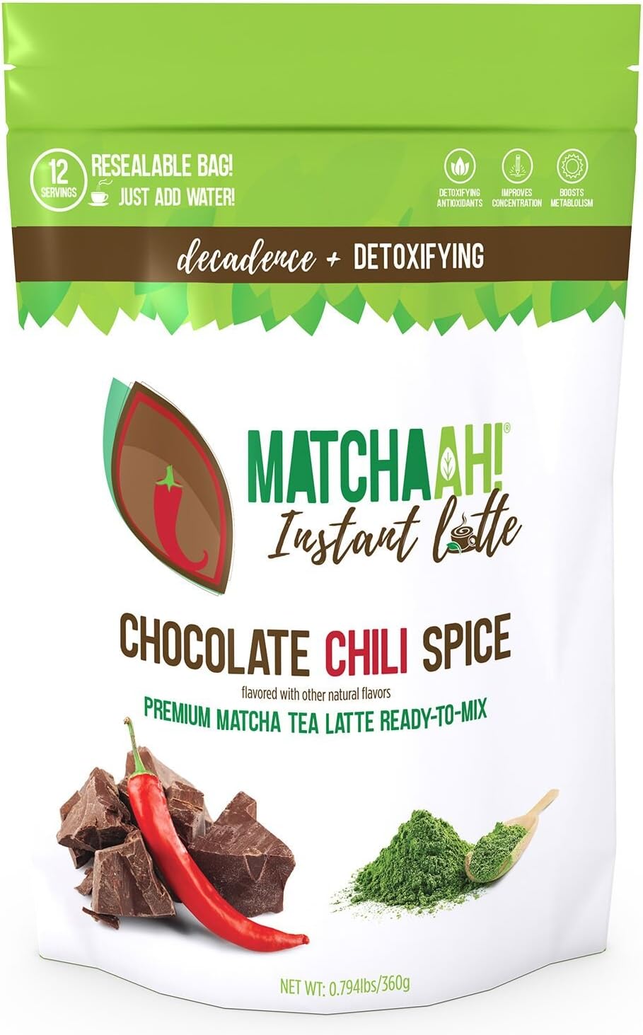 MATCHAAH! Instant Latte Ready-to-Mix Premium Matcha Tea Latte (Chocolate Chili Spice)