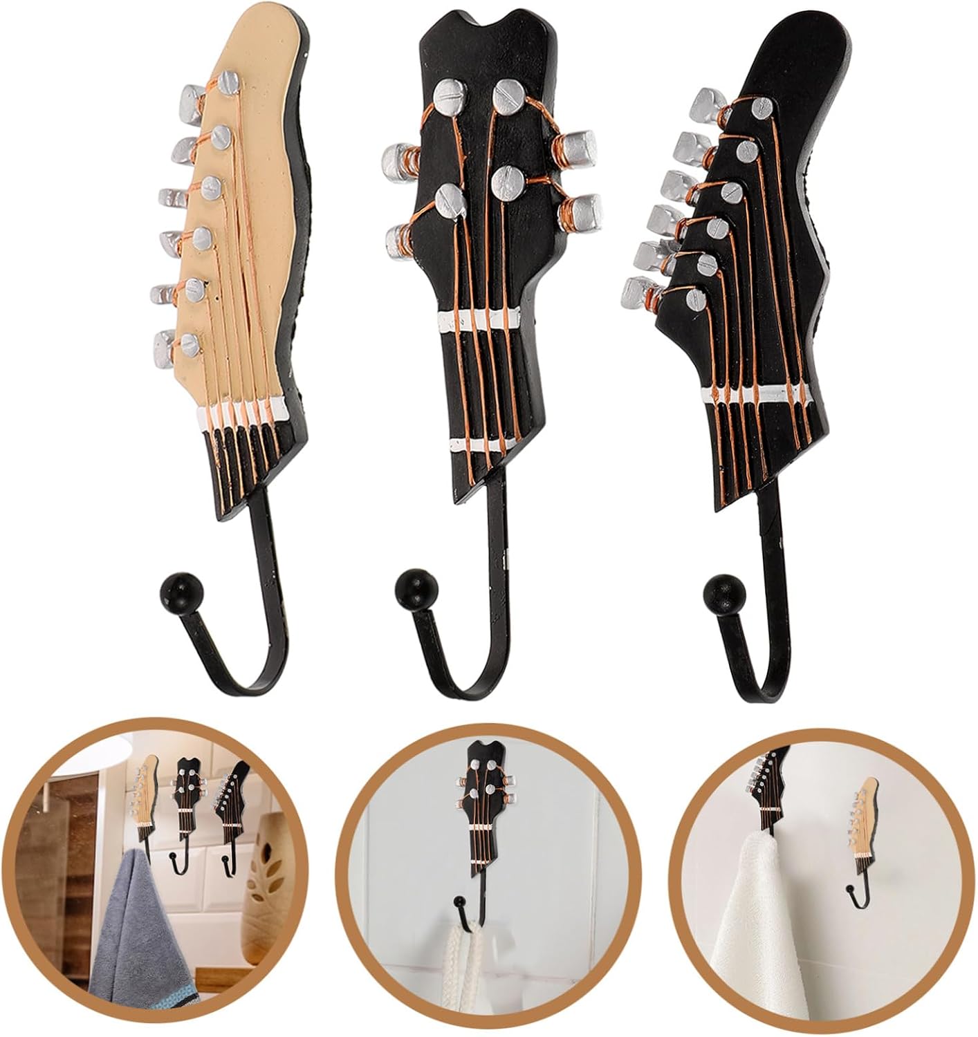 Happyyami 3pcs Golden Resin Guitar Wall Hooks for Clothes and Keys image 4