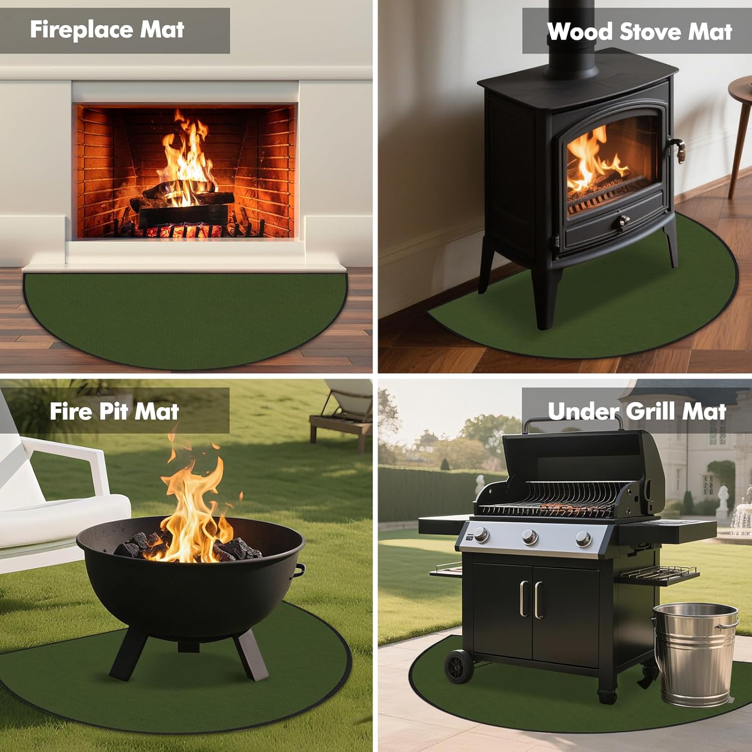Hearth Rugs for Fireplaces Fire Resistant, 48 x 28 inch Fireproof Fireplace Mat Hearth Rug, Hearth Pads for Wood Stove Fireplace Indoor Outdoor, Protect Floors Carpets from Sparks Embers-Green, 1mm