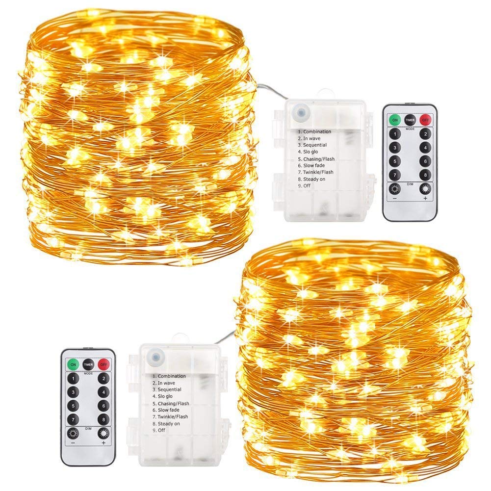 Cadena de Luces, FEALING Guirnalda de Luces 5M 50LED [2 Pack] Impermeable Línea de Plata de 8 Modos de Luz, con Control Remoto para Lluminación DIY, Navidad, Decoración Fiesta, Jardín, Boda etc
