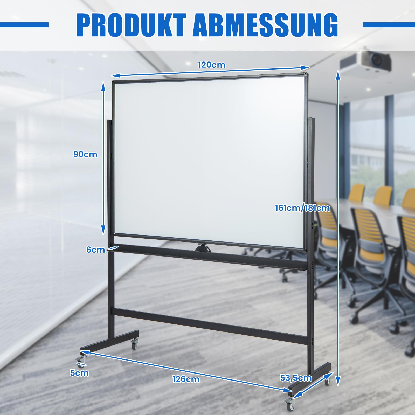 GOPLUS Whiteboard magnetisch mit Ständer, doppelseitiges White board mit Zubehör Set, Trocken abwischbar, mobiles Whiteboard höhenverstellbar, für Schule, Büro, Zuhause (120 x 90cm, Schwarz)