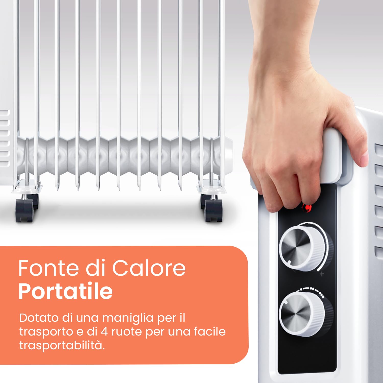 Pro Breeze Radiatore elettrico portatile 2500W con bocchettone di riempimento dell'olio, timer incorporato, 3 livelli di calore, termostato con circolazione avanzata.