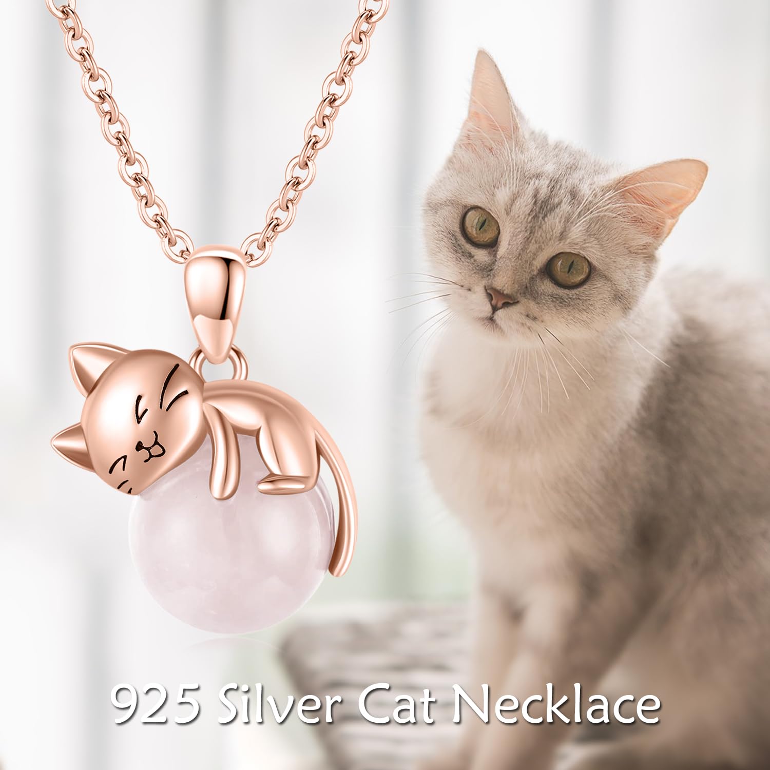 Vadmans Katze Geburtsstein Kette Sterling Silber Katze Geburtsstein Anhänger Halskette Tier Schmuck Geburtstag Geschenk für Damen